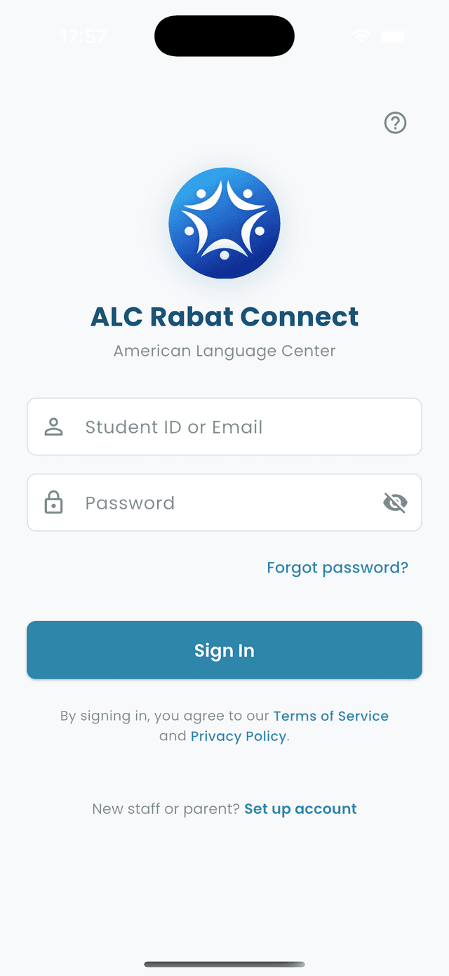 Login screen